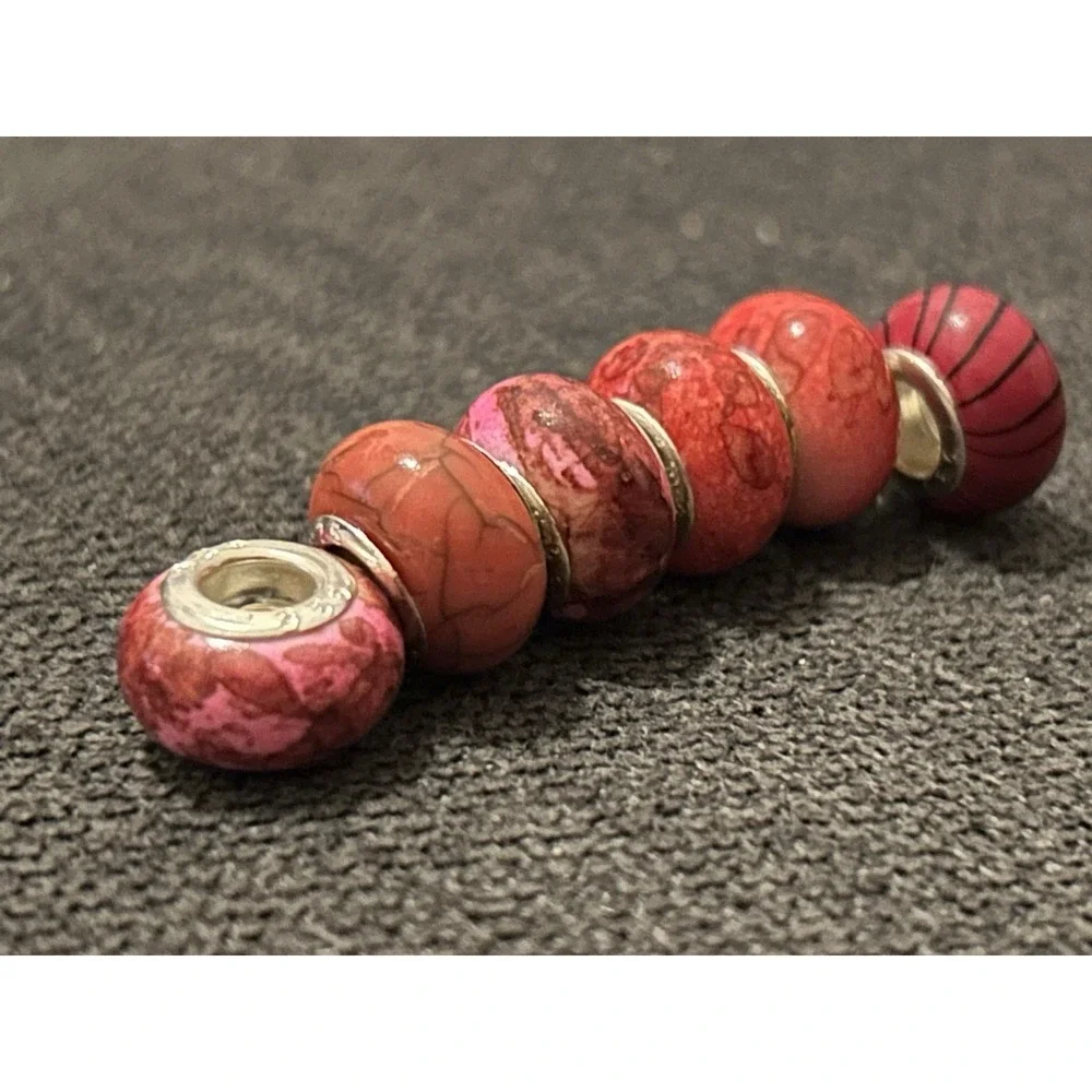 Lot of 6 Sterling Silver Core Bracelet Charm Beads Lampwork Glass Style 925 2